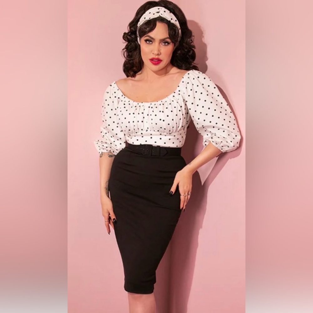 Daydream Wiggle Dress in Black Polka Dot-Vixen by Micheline Pitt
